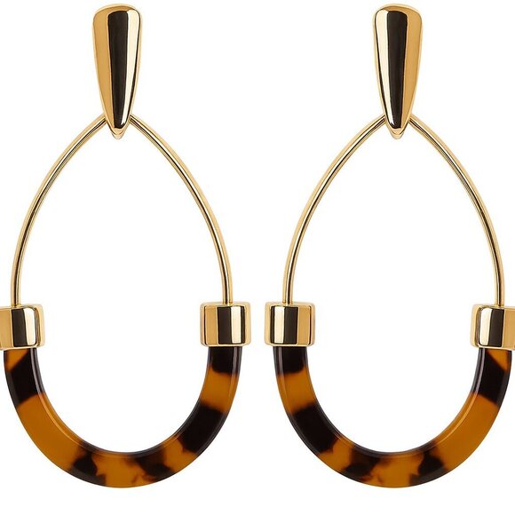 NWT Erica Lyons Gold Tone Teardrop and Tortoise Earrings - Picture 8 of 8